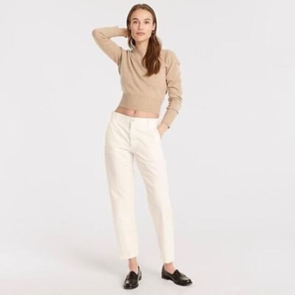 J.Crew Slouchy Boyfriend Chino Pant Cream Neutral Basic Straight Leg Size 33 - Picture 1 of 15